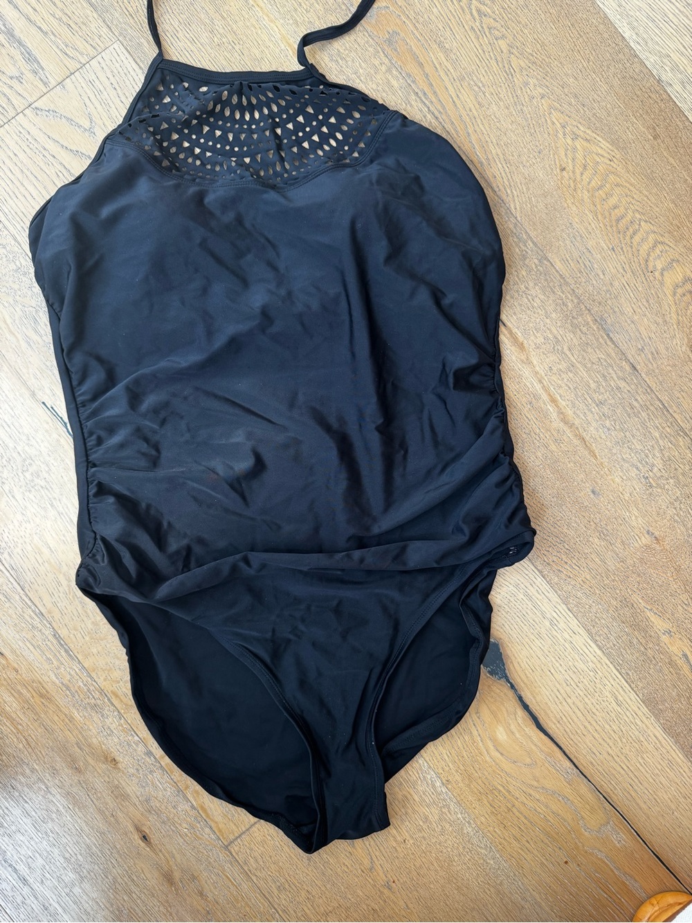 Merona Black One-Piece Swimsuit with Laser-Cut Yoke